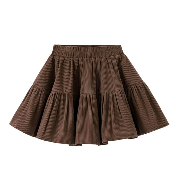 OGLCCG Girls Corduroy Tutu Skirt Elastic Waist Pleated Uniform School Skirt Solid Color A Line Preppy Style Flared Short Skirt 5-15 Years