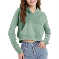 thumbnail image 1 of OGLCCG Girls Cropped Hoodie Kids Lightweight Long Sleeve Fleece Crop Pullover Tops Solid Color Casual Hooded Sweatshirts with Pocket 4-12 Years, 1 of 7