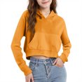 thumbnail image 1 of OGLCCG Girls Cropped Hoodie Kids Lightweight Long Sleeve Fleece Crop Pullover Tops Solid Color Casual Hooded Sweatshirts with Pocket 4-12 Years, 1 of 7