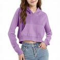 thumbnail image 1 of OGLCCG Girls Cropped Hoodie Kids Lightweight Long Sleeve Fleece Crop Pullover Tops Solid Color Casual Hooded Sweatshirts with Pocket 4-12 Years, 1 of 7