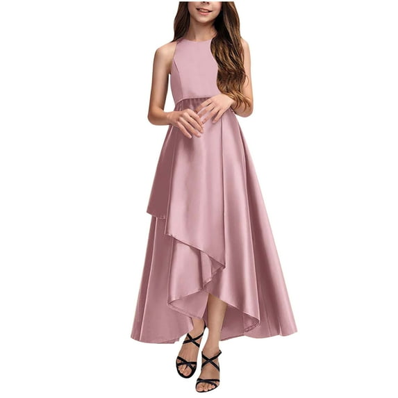 OGLCCG Girls Dresses Teen Junior Long Bridesmaid Dress Halter Neck Sleeveless Chiffon Formal Pageant Party Dresses 4-14 Years