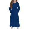 thumbnail image 1 of OGLCCG Girls Fall Maxi Dress Long Sleeve Crew Neck Loose Casual Flowy Pleated Maxi Dress with Pockets Solid Color Holiday Dresses 4-14 Years, 1 of 5