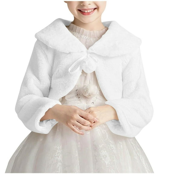 OGLCCG Girls Faux Fur Bolero Fuzzy Fleece Princess Shawl Wraps Coat Long Sleeve Wedding Party Dress Shrug Jacket 1-16 Years