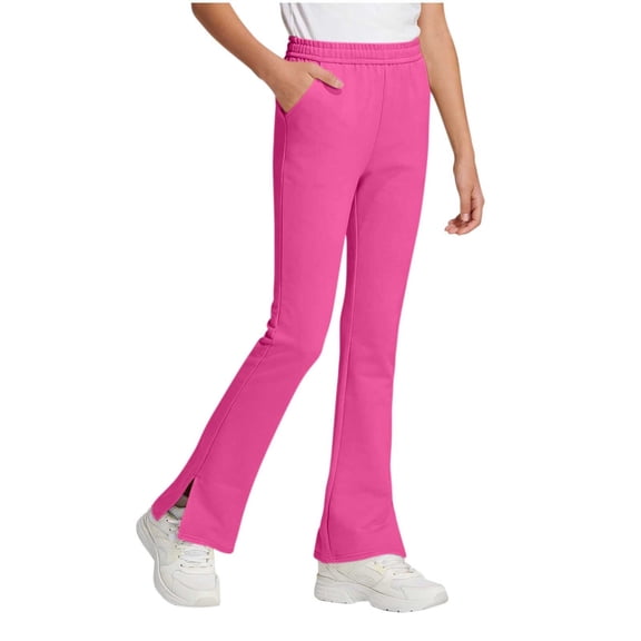 OGLCCG Girls' Flare Pants with Split Hem Elastic High Waist Yoga Bootcut Kids Cotton Stretch Athletic Bell Bottom Pants with Pockets 3-15 Years