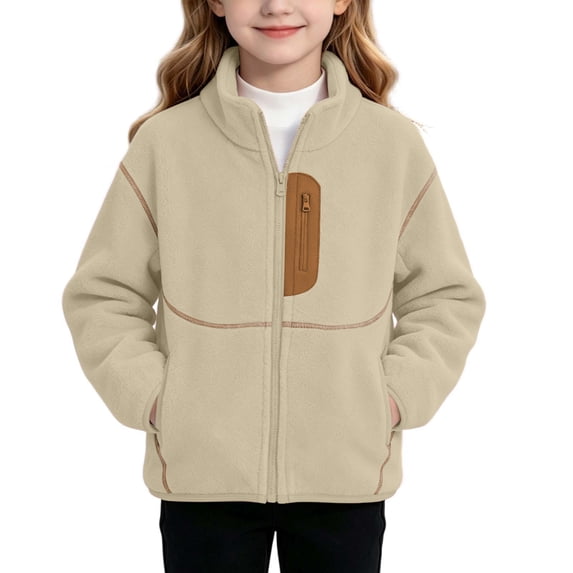 OGLCCG Girls Fleece Jacket Full Zip Fall Winter Soft Sherpa Coat Soft Warm Polar Outwear with Pockets 3-15 Years
