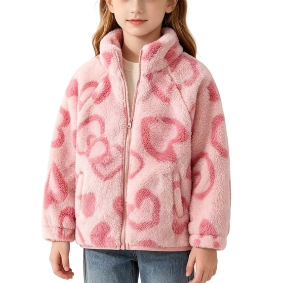 OGLCCG Girls Fleece Jacket Full Zip Plush Sherpa Faux Fur Winter Coat for Girls Warm Lightweight Cozy Teddy Coat with Pockets 2-10 Years