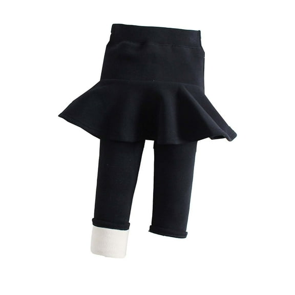 OGLCCG Girls Fleece Lined Leggings with Skirt Kids Warm Winter Footless Ruffle Leggings Pants Pull On Stretch School Uniform Pants 3-14 Years