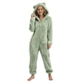 thumbnail image 1 of OGLCCG Girls Fleece Zip Up Jumpsuits Kids Hooded Rompers Long Sleeve Soft Fuzzy Onesie Warm Cute Winter Clothes(Mint Green,7-8 Years), 1 of 6
