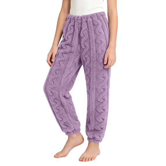 OGLCCG Girls Fuzzy Flannel Pants Elastic Waist Fleece Plush Loungewear Pants Winter Warm Fluffy Sleep Pants Size 2-11