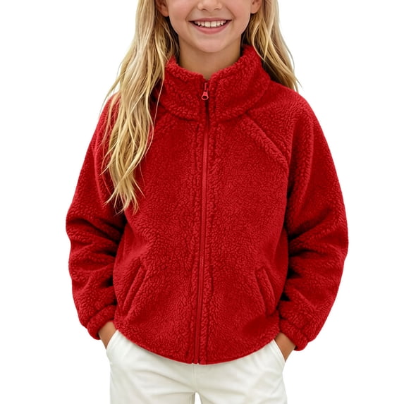 OGLCCG Girls Fuzzy Fleece Jacket Long Sleeve Zip Up Winter Coat for Girls Warm Faux Fur Sherpa Outwear With Pockets Size 1-10