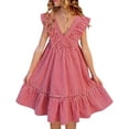 thumbnail image 1 of OGLCCG Girls Gingham Dress Summer Ruffle Sleeve Plaid Babydoll Dress Casual V Neck Flowy Swing Beach Sundress 3-13 Years, 1 of 6