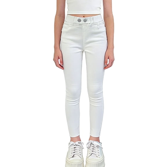 OGLCCG Girls High Waisted Skinny Jeans Stretchy Solid Color Slimming Jeggings Trendy Buttons Full Length Denim Pants with Pockets 3-15 Years