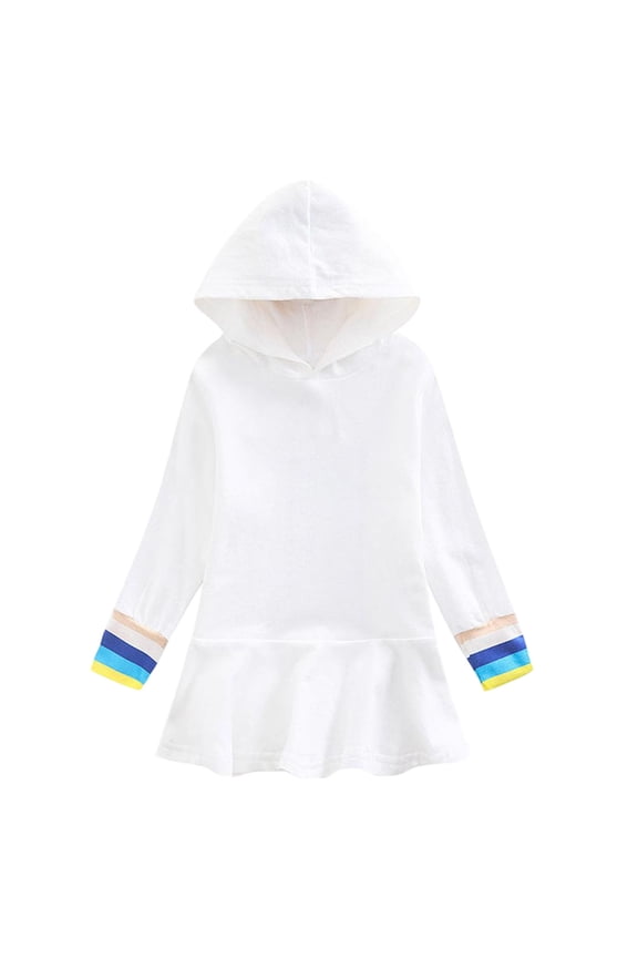 Girls Hoodie Dress Kids Long Sleeve Solid Color Hooded Sweatshirt Dress Casual Loose Fit Cotton Pullover Dresses 1-10 Years