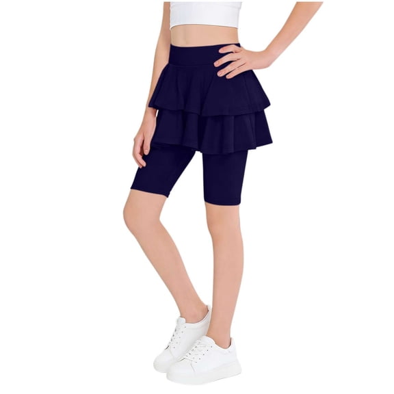 OGLCCG Girls' Knee Length Shorts with Skirts Summer Stretchy Athletic Capri Leggings for Teens Kids Breathable Soft Casual Sports Shorts 7-15 Years