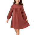 thumbnail image 1 of OGLCCG Girls Lantern Long Sleeve Dress Kids Flowy Pleated Crewneck A-Line Fall Dresses Birthday Princess Dress(Red,5-6 Years), 1 of 7