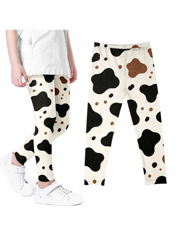 Girls' Leggings Kids Cow Print Workout Running Yoga Pants Ankle Length Dance Tights Soft Stretch,Size 6