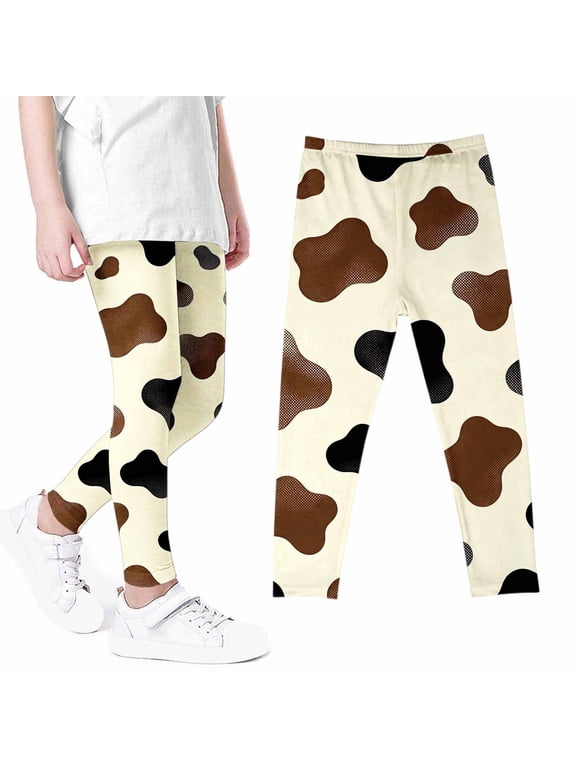 Girls' Leggings Kids Cow Print Workout Running Yoga Pants Ankle Length Dance Tights Soft Stretch,Size 6