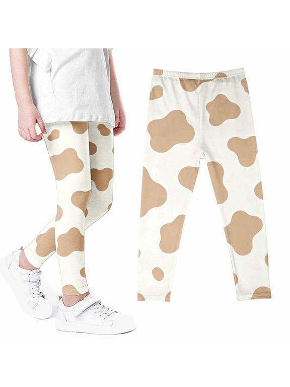 Girls' Leggings Kids Cow Print Workout Running Yoga Pants Ankle Length Dance Tights Soft Stretch,Size 7