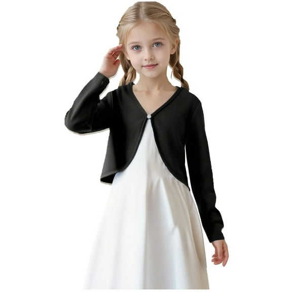 OGLCCG Girls Long Sleeve Bolero Cardigan Sweater Kids Cute Button Closure Cropped Shrug Soft Lightweight Dress Cover Up 5-14 Years