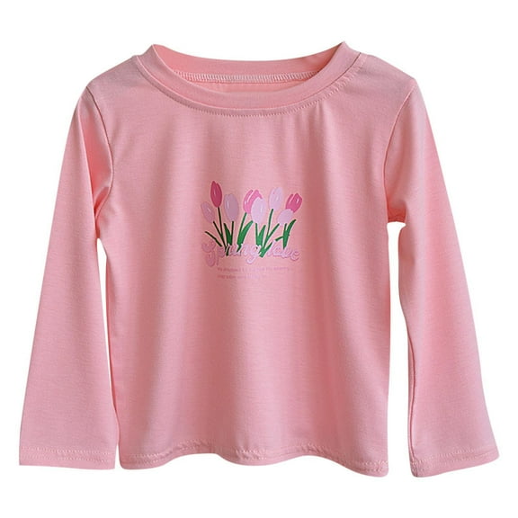 OGLCCG Girls Long Sleeve Shirts Casual Kids Crewneck Basic T-Shirts Cute Flroal Printed Lightweight Loose Fall Tops Tees 2-12 Years