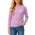 thumbnail image 1 of OGLCCG Girls Long Sleeve Shirts,Cute Bow Crew Neck Tees for Toddler & Little Girls,Fall Basic Tops,Size 3, 1 of 8