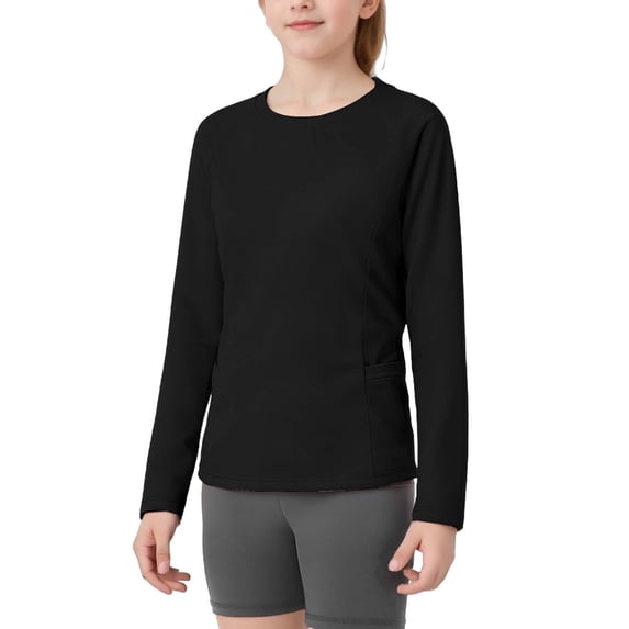 OGLCCG Girls Long Sleeve Shirts Quick Dry Workout Athletic Tops for Kids UPF 50+ Sun Protection Sport Performance Basic Tees for Gym Yoga 4-15 Years