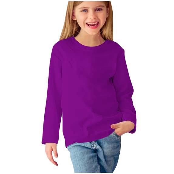 OGLCCG Girls Long Sleeve Tees Girls' Soft T-Shirts Solid Color Loose Fit Kids Basic Crewneck Top for Teen Youth Girls Size 3-14 Years