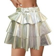 thumbnail image 1 of OGLCCG Girls Metallic Short Skirt Sparkly Shiny 2-Layer Ruffle Cake Skirts For Party Cheerleaders Puffy Gauze Skirt Tutu 5-15 Years, 1 of 3