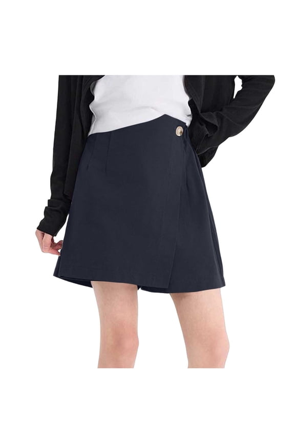 Girls Mini Skorts Kids Button Elastic High Waist A Line Bodycon Shorts Summer Trendy Solid Casual School Shorts 3-13 Years