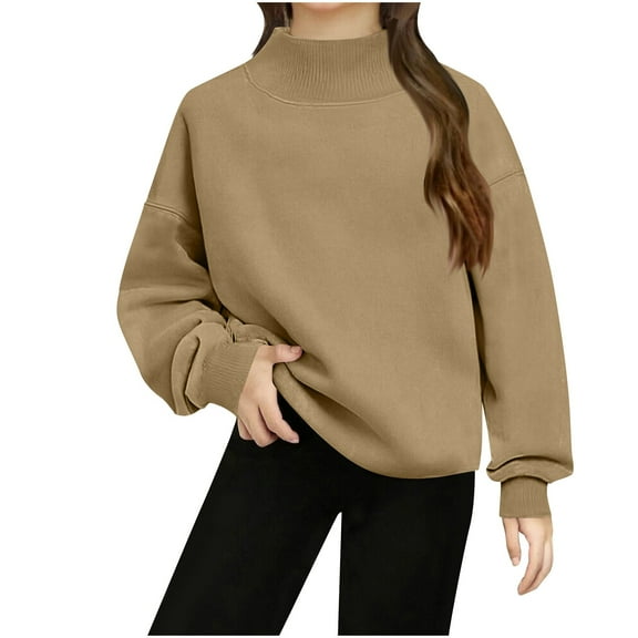OGLCCG Girls Mock Neck Sweatshirts Oversized Long Sleeve Fleece Pullover Sweatshirts Lightweight Fall Winter No Hood Plain Turtleneck Tops 5-14 Years