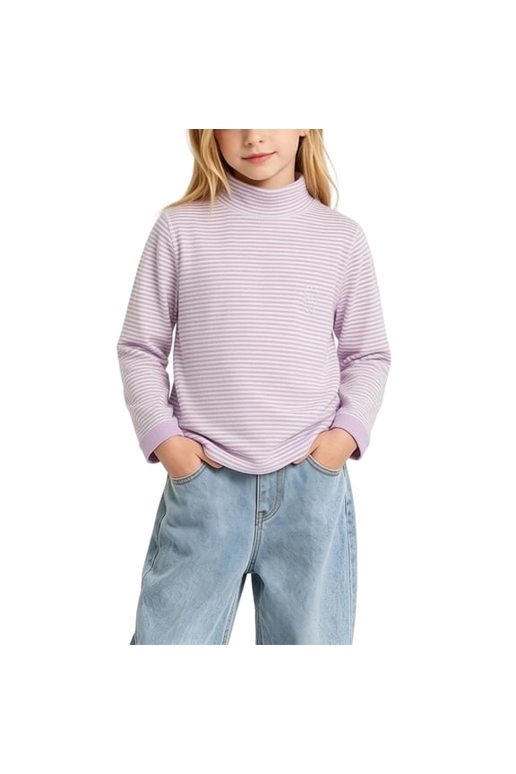 Girls Mock Turtleneck Long Sleeve Top Girls Winter Undershirt Soft Stretchy Basic Layering Tee Top,Size 3-15