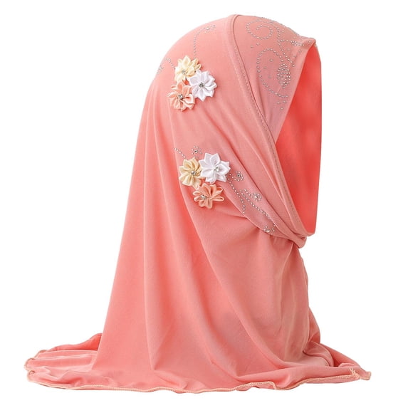 OGLCCG Girls Muslim Hijab Cotton Kids Floral Lace Head Scarf Shawls Neck Wrap Islamic Scarf Shawls Lace Headscarf Cap for Girls Age 4-6