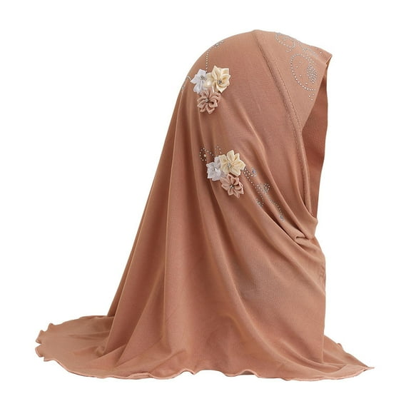 OGLCCG Girls Muslim Hijab Cotton Kids Floral Lace Head Scarf Shawls Neck Wrap Islamic Scarf Shawls Lace Headscarf Cap for Girls Age 4-6