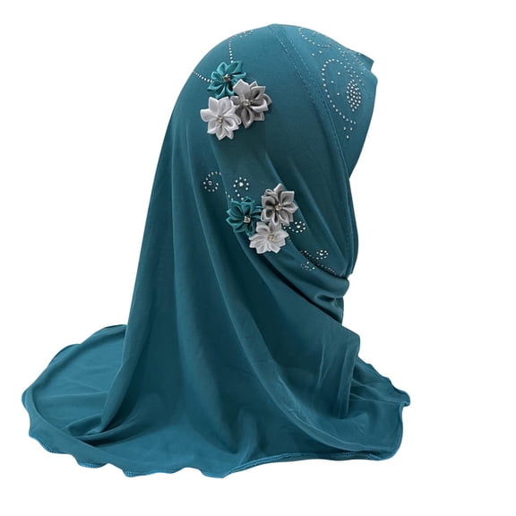 OGLCCG Girls Muslim Hijab Cotton Kids Floral Lace Head Scarf Shawls Neck Wrap Islamic Scarf Shawls Lace Headscarf Cap for Girls Age 4-6