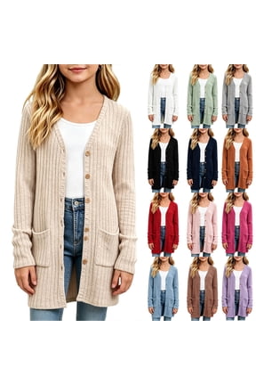 Cardigans for Girls Button Down Open Front Long Sleeve Ribbed Knit Cardigan Sweater Soft Coat with Pockets Size 7