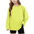 thumbnail image 1 of OGLCCG Girls Oversized Tshirts Kids Summer Long Sleeve Drop Shoulder Casual Crewneck Tees Solid Color Loose Fit Pullover Tops 5-15 Years, 1 of 8
