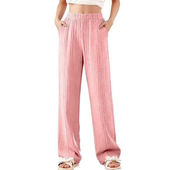 OGLCCG Girls Pajama Pants Lightweight Elastic Waist Wide Leg PJ Bottoms With Pockets Soft Loose Fit Kids Cotton Lounge Sleep Pants 5-15 Years