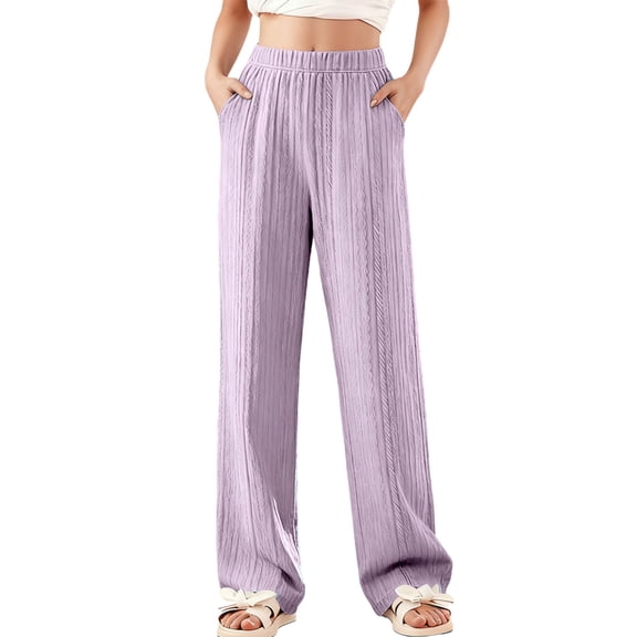 OGLCCG Girls Pajama Pants Lightweight Elastic Waist Wide Leg PJ Bottoms With Pockets Soft Loose Fit Kids Cotton Lounge Sleep Pants 5-15 Years