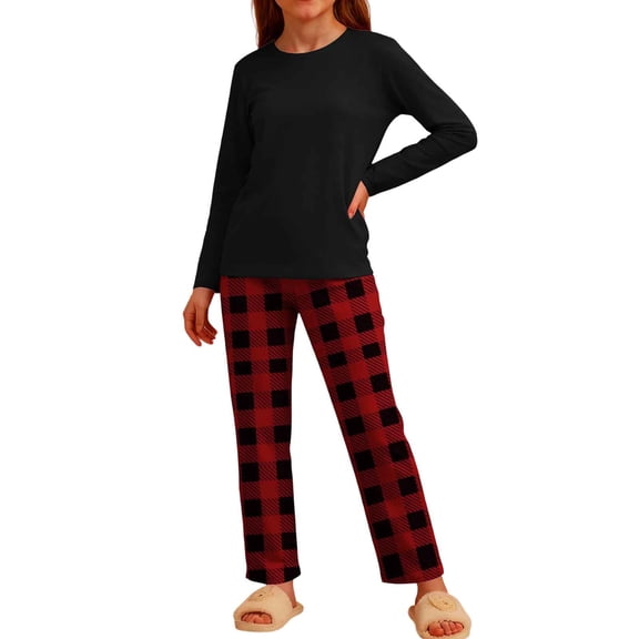 OGLCCG Girls Pajamas Sets 2 Piece Set Kids Long Sleeve Pullover Tops and Plaid Pants Sets Casual Girls' Sleepwear Loungewear for Big Kid 3-12 Years