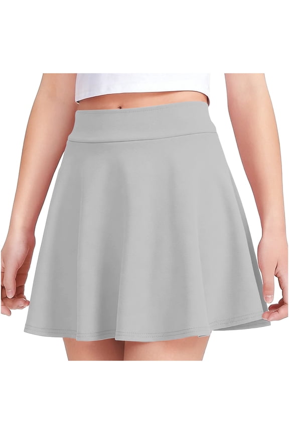Girls Pleated Skirt Casual Stretch Waist Flared Plain Pleated Mini Skater Skirt High Waisted A Line School Uniform Skirts 4-15 Years