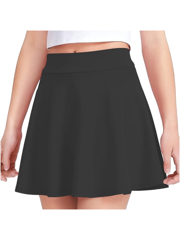 Girls Pleated Skirt Casual Stretch Waist Flared Plain Pleated Mini Skater Skirt High Waisted A Line School Uniform Skirts 4-15 Years