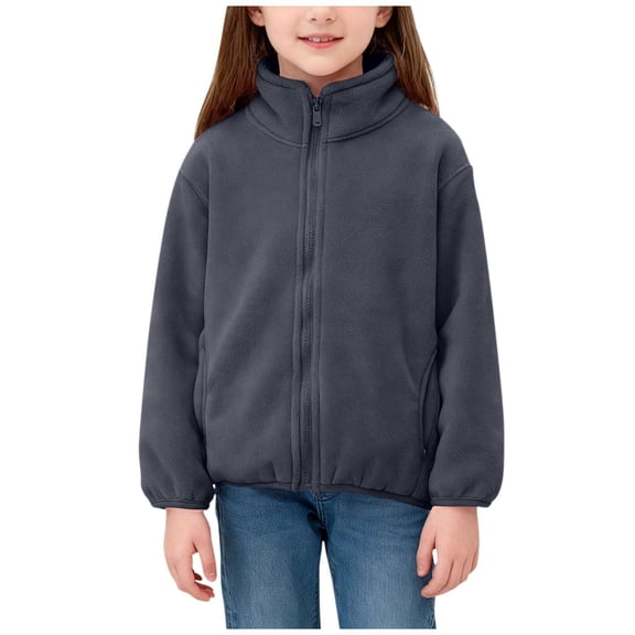 OGLCCG Girls Polar Fleece Jacket Full Zip Stand Collar Long Sleeve Fall Winter Coat Soft Comfortable Outerwear with Pockets 2-12 Years