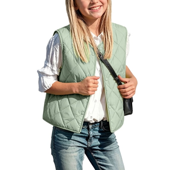 OGLCCG Girls Puffer Vest Button Down Sleeveless Girls Quilted Vest Lightweight Padded Puffy Vests Outerwear Size 2-14