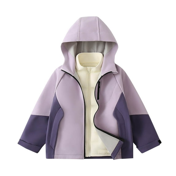 OGLCCG Girls Rain Jacket Lightweight Waterproof Hooded Fleece Lined Raincoat with Pockets Fall Winter Full Zipper Windbreakers for Kids 3-15 Years