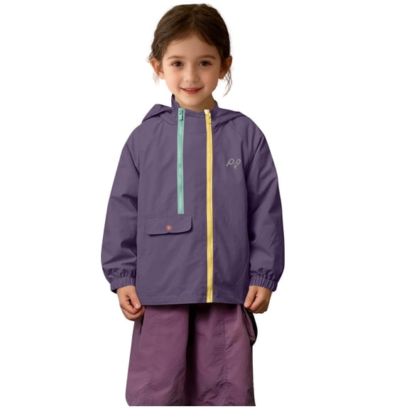 OGLCCG Girls Rain Jacket Waterproof Windprrof Long Sleeve Hooded Windbreaker Kids Lightweight Outdoor Mountain Hiking Raincoats 2-10 Years