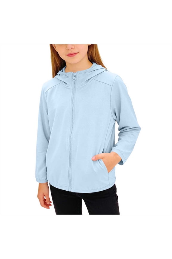 Girls Rash Guard Hoodie Jacket Full Zipper Long Sleeve Jackets Lightweight Outdoor Fishing Athletic Sun Protection Outerwear 0-15 Years