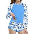 thumbnail image 1 of OGLCCG Girls Rash Guard Two Pieces Swimsuit Long Sleeve Bathing Suit Swimwear for Teens Funny Print Tankini Tops and Swim Shorts 6-15 Years, 1 of 4