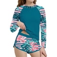thumbnail image 1 of OGLCCG Girls Rash Guard Two Pieces Swimsuit Long Sleeve Bathing Suit Swimwear for Teens Funny Print Tankini Tops and Swim Shorts 6-15 Years, 1 of 4
