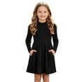 thumbnail image 1 of OGLCCG Girls Ribbed Knit Sweater Dress Crewneck Long Sleeve A-Line Dresses Fall Casual Flowy Swing Dress with Pockets(Black,11-12 Years), 1 of 7