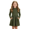 thumbnail image 1 of OGLCCG Girls Ribbed Knit Sweater Dress Crewneck Long Sleeve A-Line Dresses Fall Casual Flowy Swing Dress with Pockets(Green,7-8 Years), 1 of 7